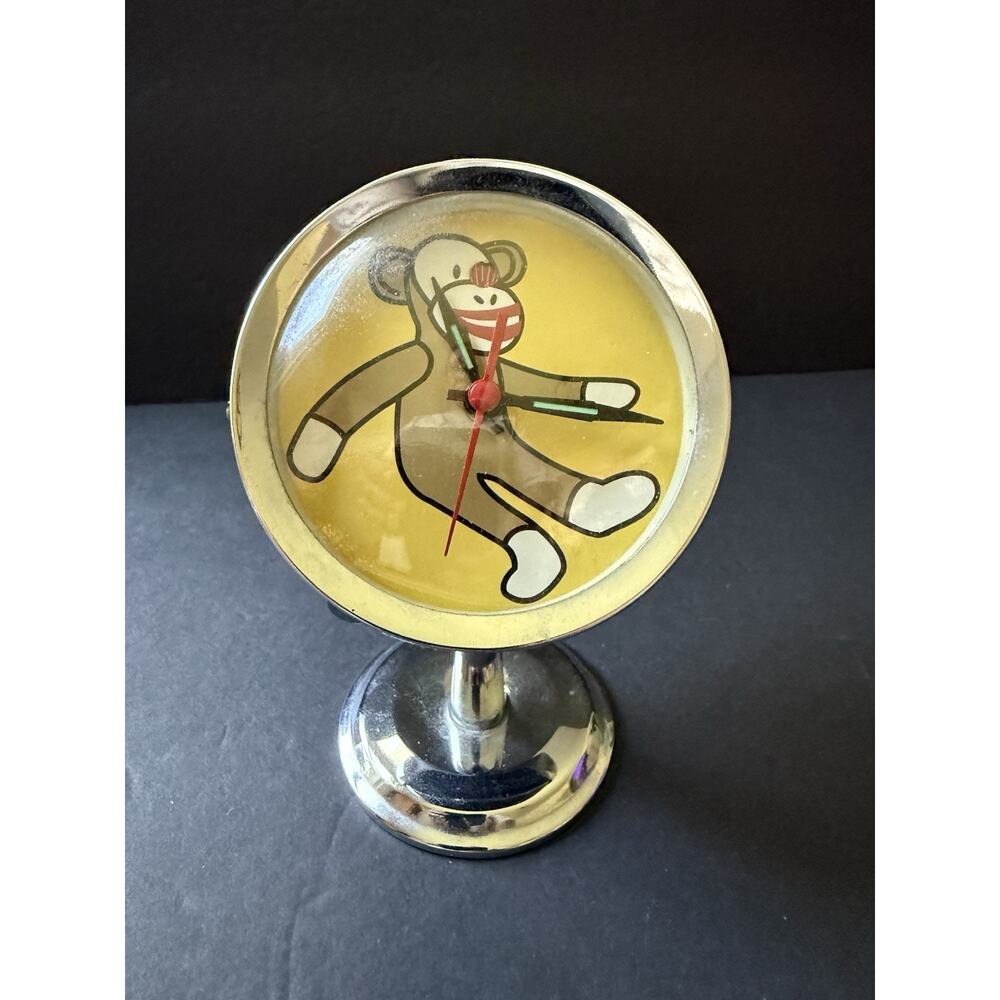 Vintage Monkey Alarm Clock Silver Tone Whimsy UNTESTED